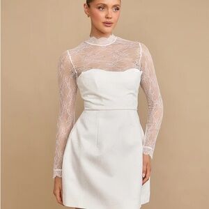 White Lace-Overlay Fit & Flare Dress